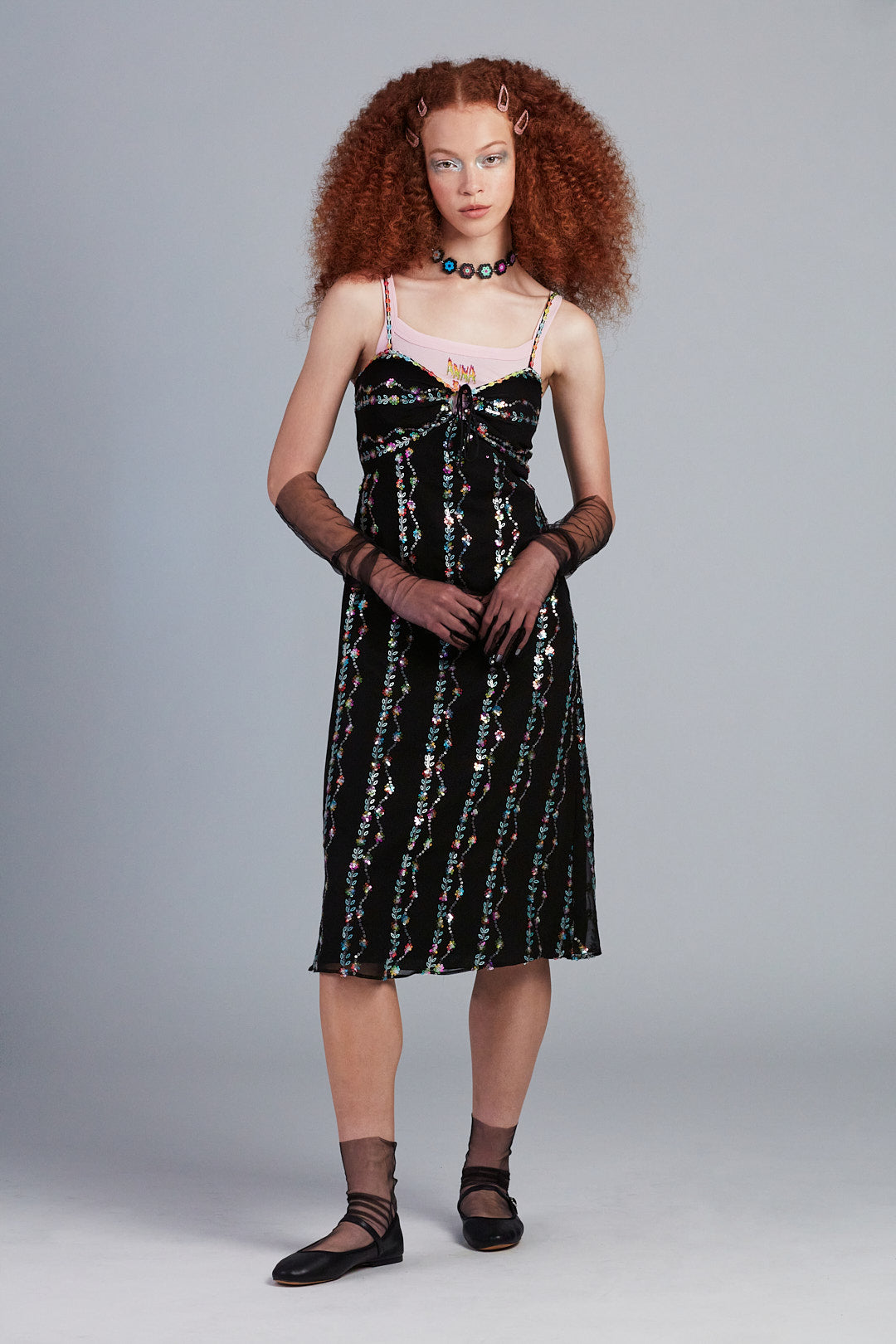 Tulle Long Gloves Black, transparent, goes up to above elbow, pair with dark dress