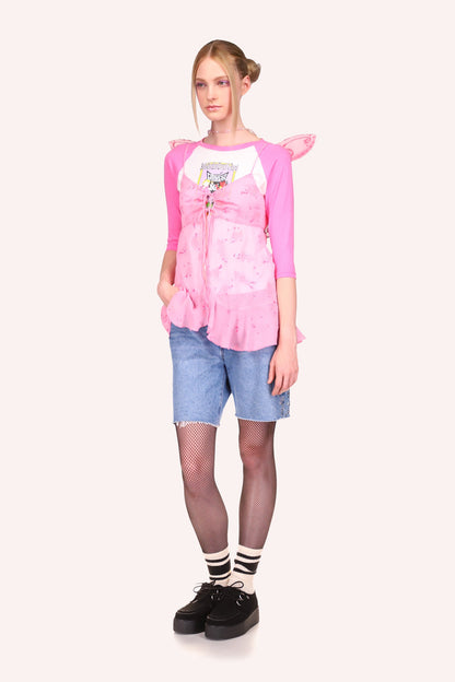 Anna Sui Embroidered Denim Shorts, mid-thigh, zipper, pocket, hems with fringe,  